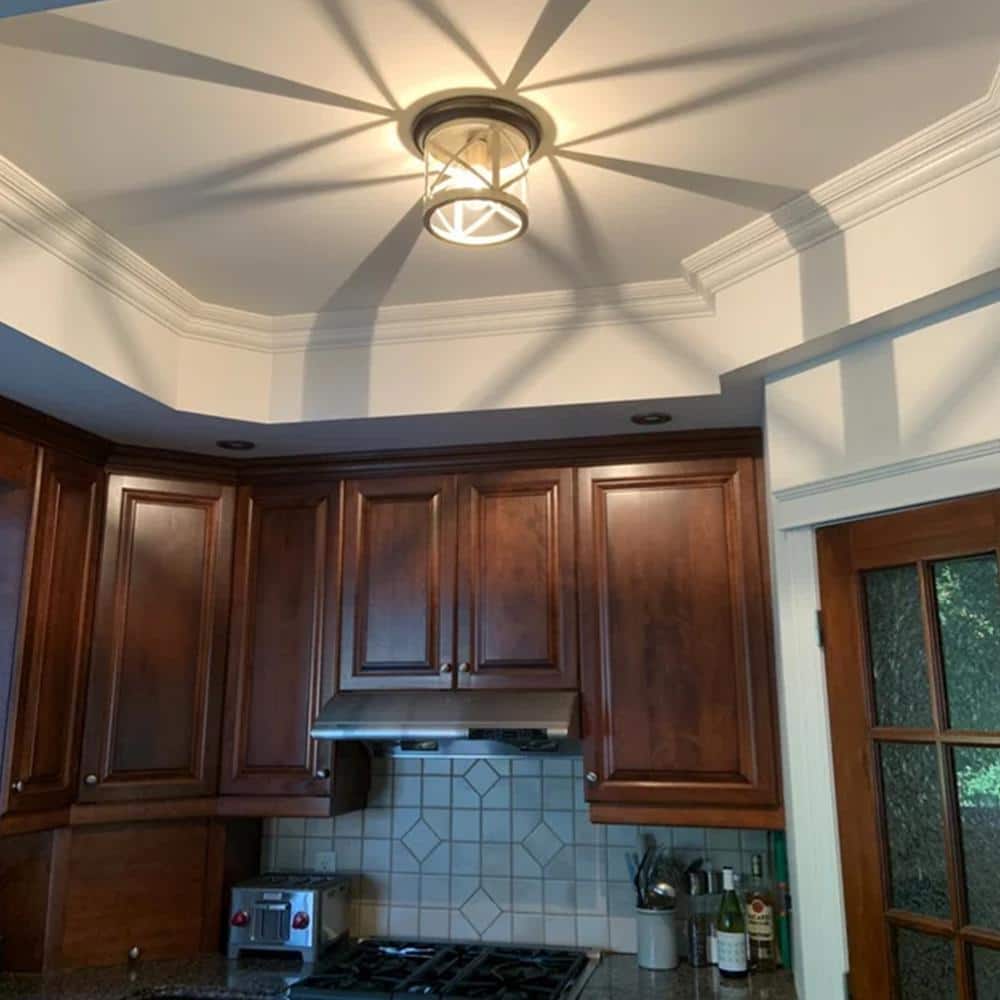 9.75 in. 1-Light Oil-Rubbed Bronze and Briarwood Finish Cage Drum Flush Mount - Hercitys