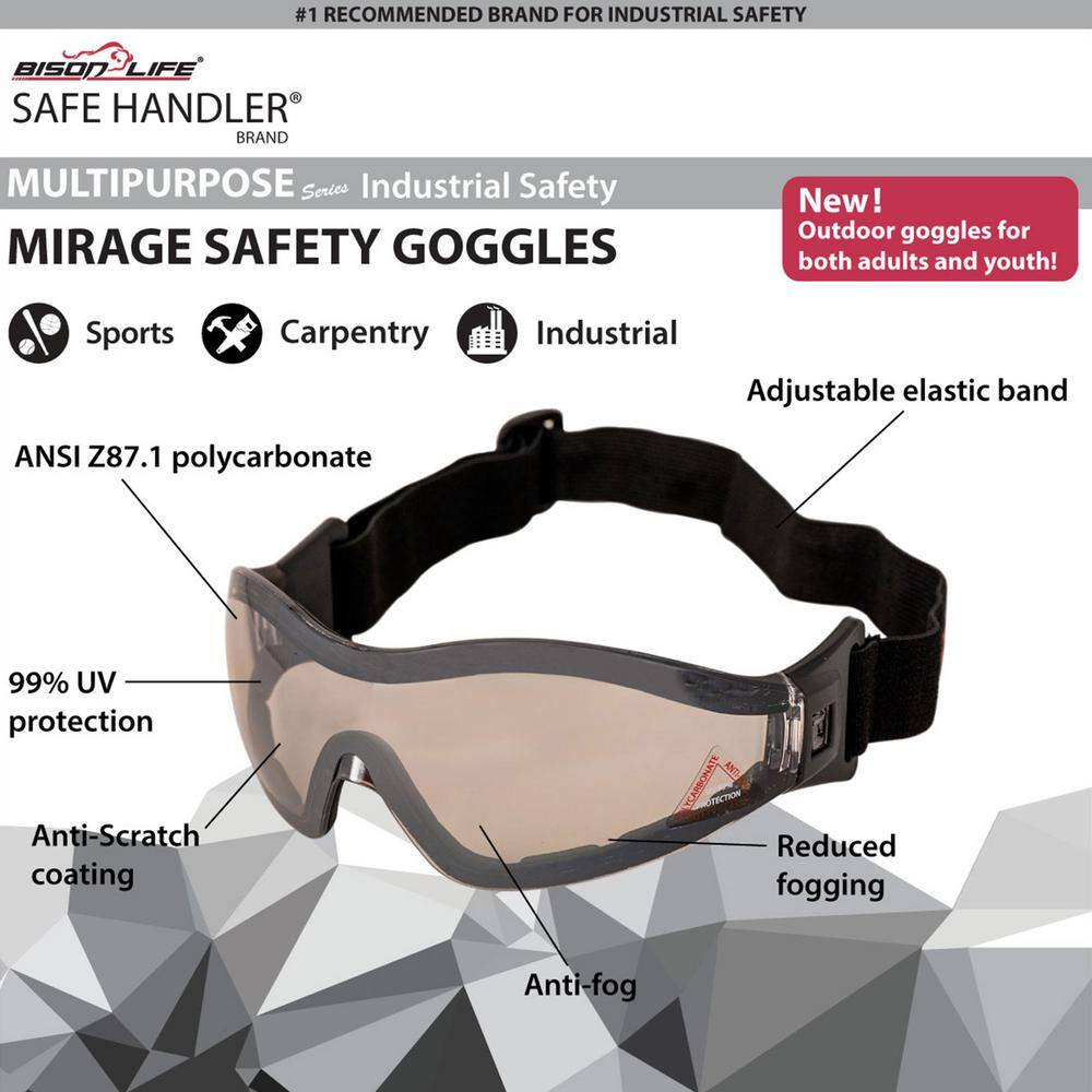 Mirror, Mirage Safety Glasses with Adjustable Elastic Band, I/O Lens (4-Pairs) - Hercitys