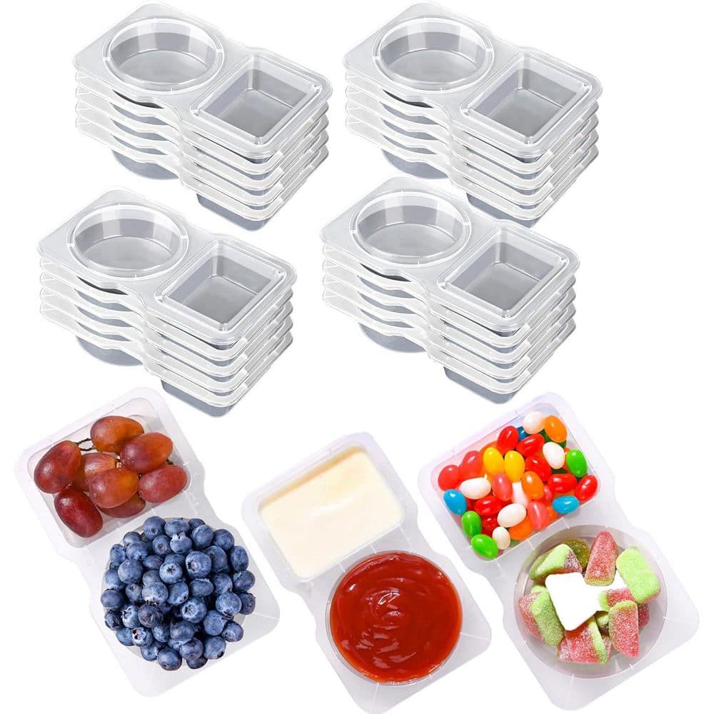 Double Compartment 20-Piece Reusable Condiment Containers with Lids Snack Pack for Take-Out Sauces Set Food Storage - Hercitys