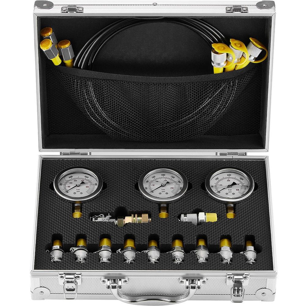 Hydraulic Pressure Test Kit, 250/400/600bar, 3 Gauges 11 Test Couplings 3 Test Hoses, Excavator Hydraulic Test Gauge Set - Hercitys