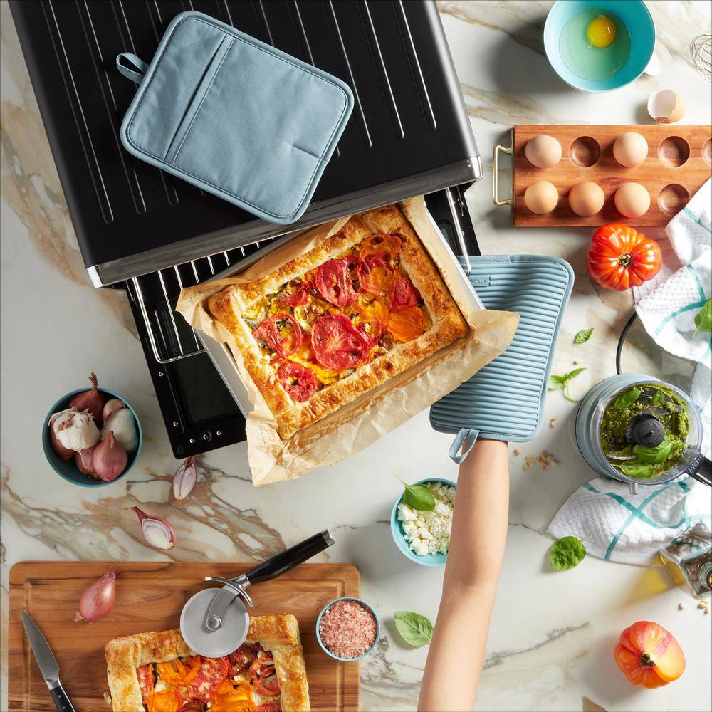 Ribbed Soft Silicone Fog Blue Pot Holder Set (2-Pack) - Hercitys