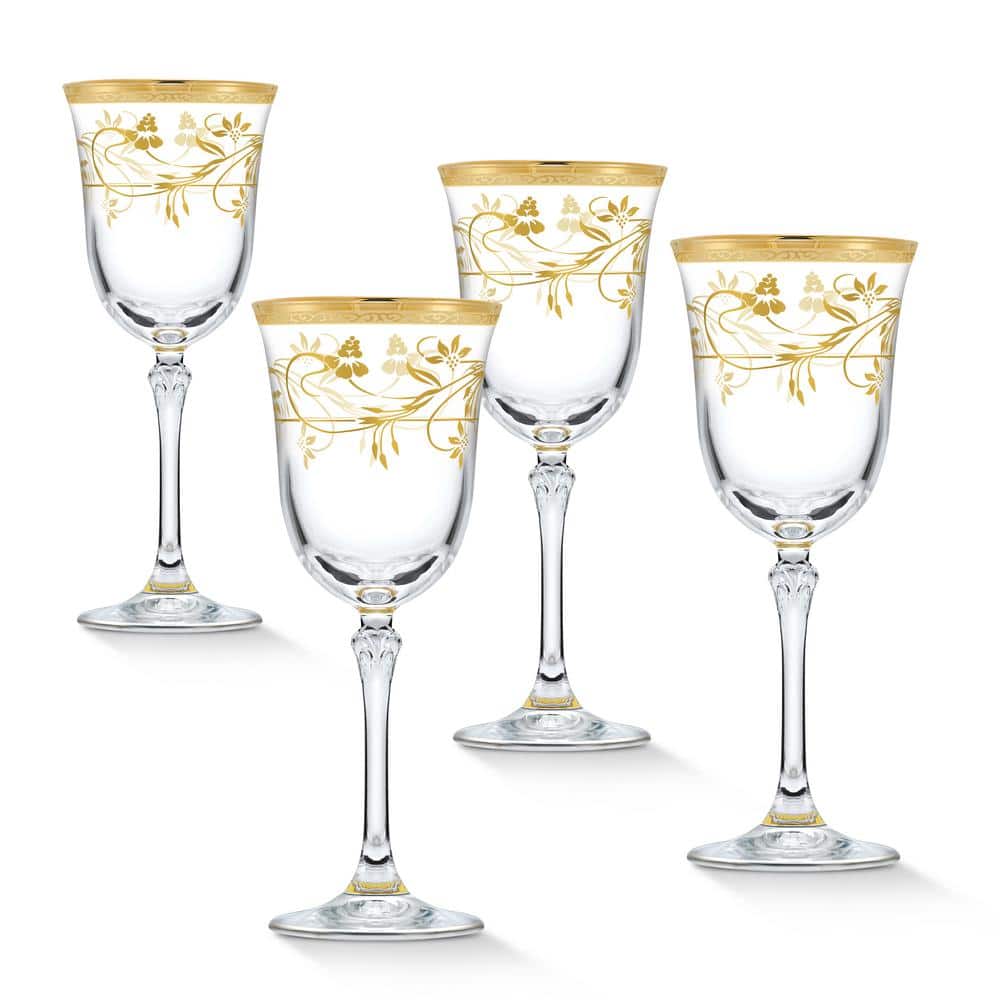 7 oz. Traditional Floral and Gold White Wine Goblet Set (Set of 4) - Hercitys
