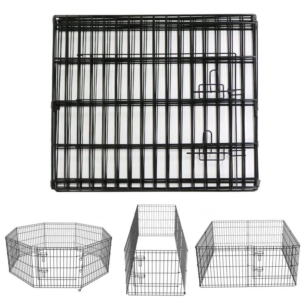 Foldable Metal Garden Fence Dog Exercise Pen Pet Playpen 8 Panels 24 x 24 with Bottom Pad for Indoor Outdoor Use - Hercitys