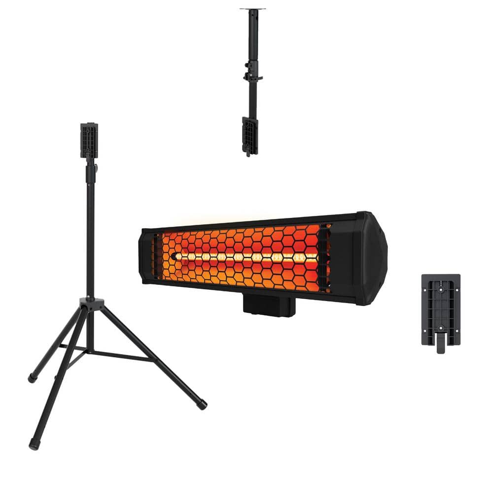 Tradesman 1500-Watt Electric Indoor/Outdoor Quartz Infrared Portable Space Heater w/Tripod Wall and Ceiling Mount, Black - Hercitys