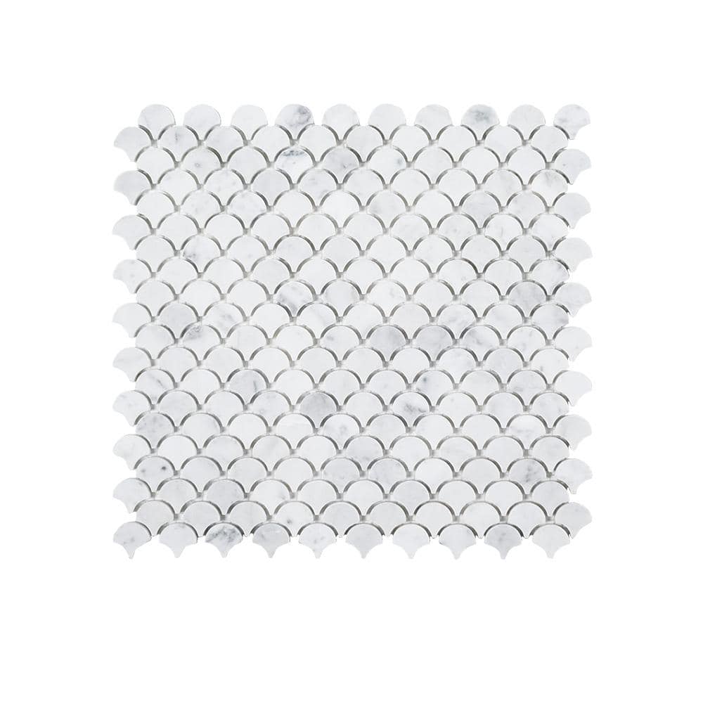 Cloudy Daze White 11.5 in. x 11 in. Fan Honed Natural Stone Wall and Floor Mosaic Tile (8.78 sq. ft./Case) - Hercitys