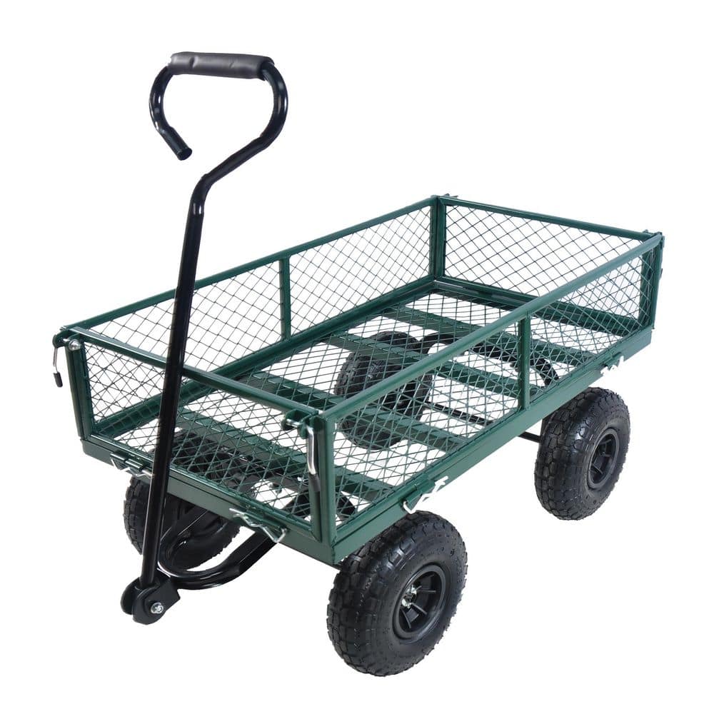 8.20 cu.ft. 37 in. Grass Green Metal Garden Cart Trucks to Transport Firewood - Hercitys