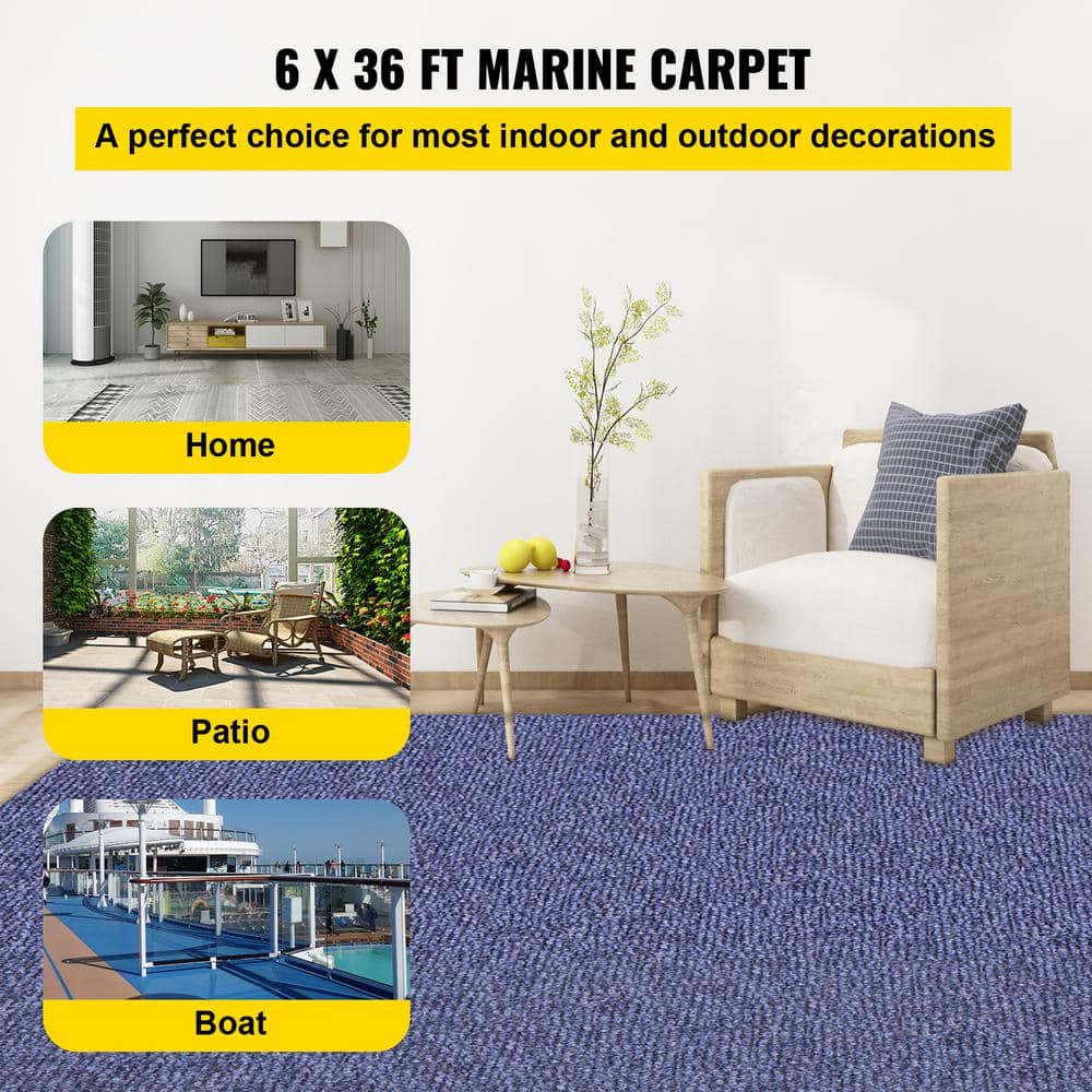 Marine Carpet 6 sq. ft. W x 20 oz. Marine Grade Texture Carpet Blue Outdoor Rug Non-Slide Polyester Rug Full Roll Carpet - Hercitys