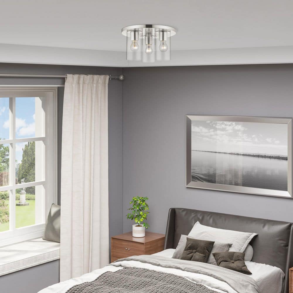 Havendale 14 in. 3-Light Brushed Nickel Flush Mount with Clear Glass - Hercitys