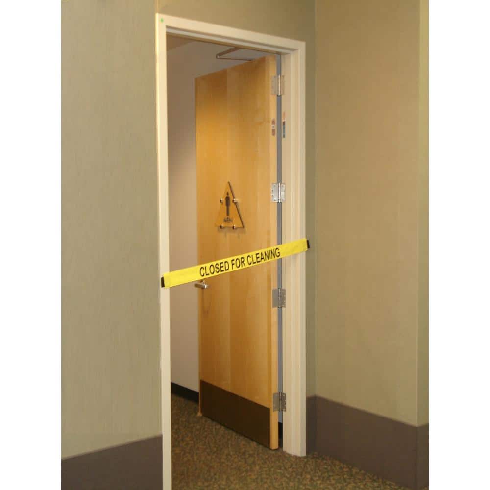 Nylon Safety Barrier with Magnetic Ends Closed For Cleaning Imprint Fit’s up to a Standard 36 in. wide Doorway - Hercitys