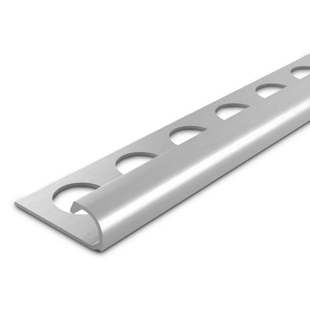 Satin Silver 3/8 in. x 98-1/2 in. Aluminum Bullnose Tile Edging Trim - Hercitys