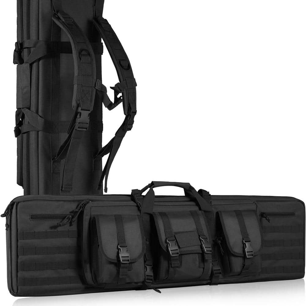 Rifle Bag, 36 in. Black Polyester with Adjustable Strap Backpack Tactical Double Long Gun Bag, Soft Rifle Case - Hercitys