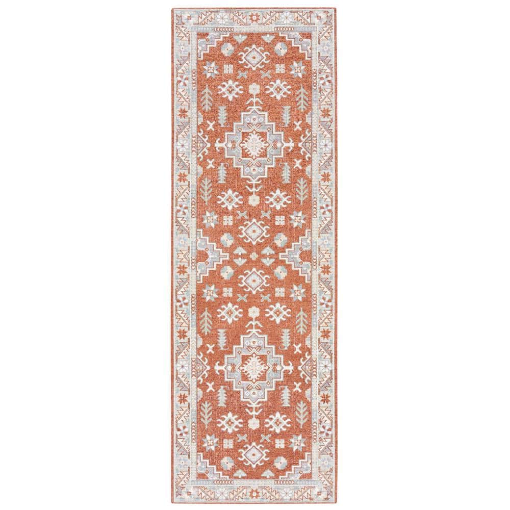 Luxe Livie Forever Vintage Rust Ivory 24 in. x 72 in. Machine Washable Runner Kitchen Mat - Hercitys