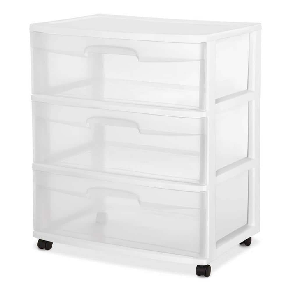 Wide 3-Drawer Plastic Rolling Storage Cart Container with Casters, (2-Pack) - Hercitys