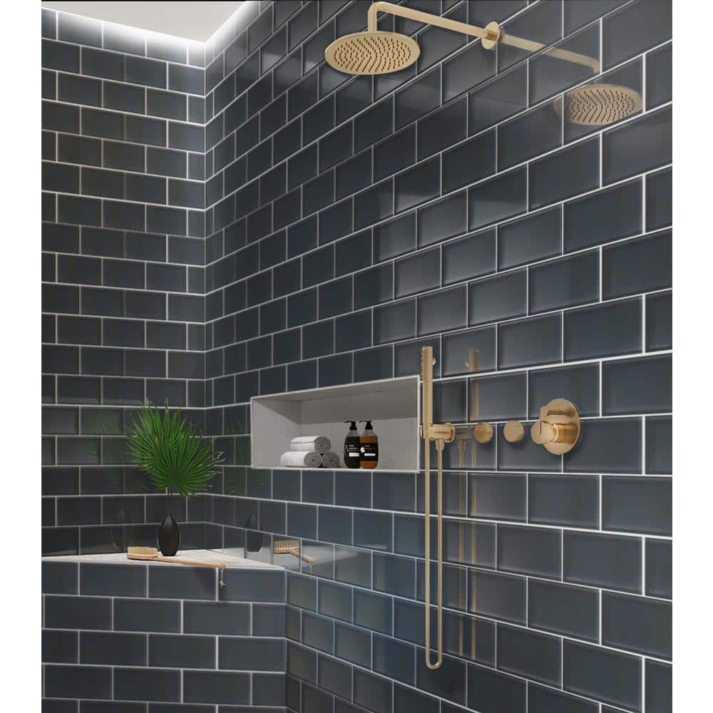 Dark Gray 3 in. x 6 in. Polished Glass Mosaic Tile (5 sq. ft./Case) - Hercitys