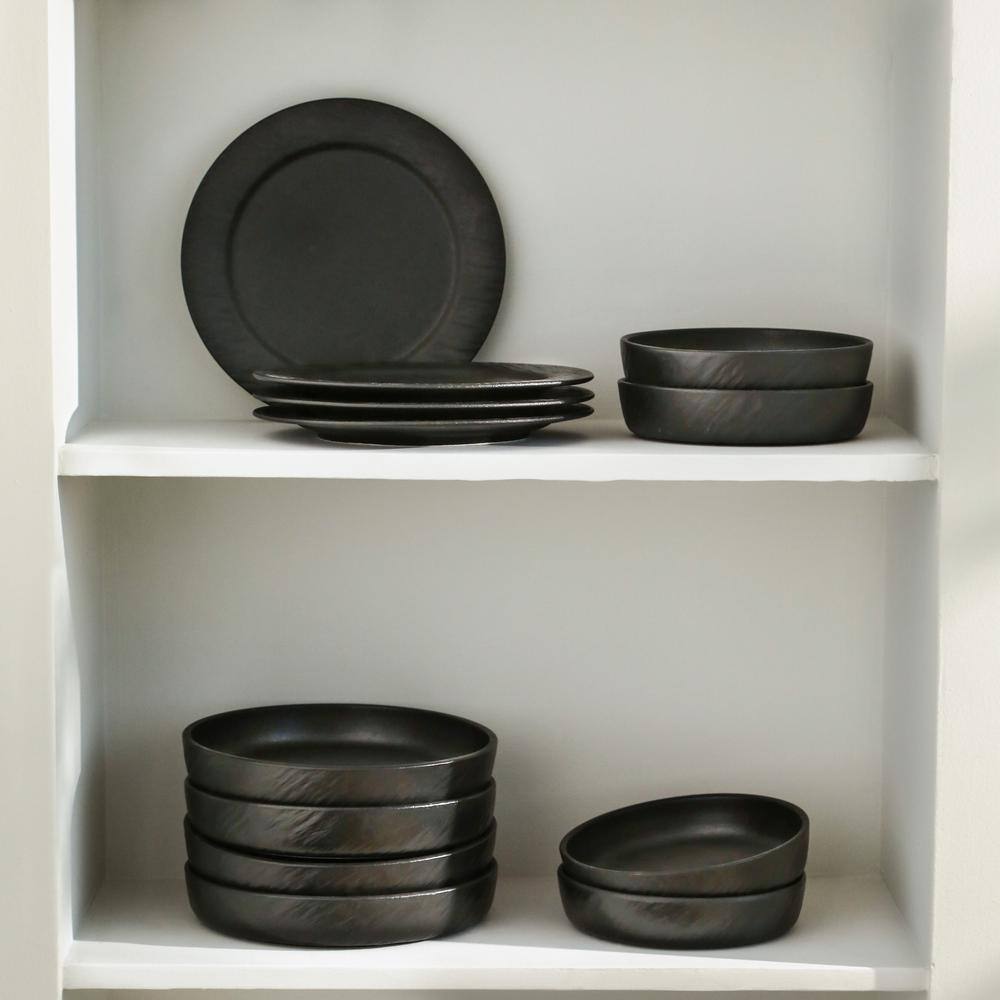 Senso 12-Piece Black New Bone China Dinnerware Set (Service for 4) - Hercitys