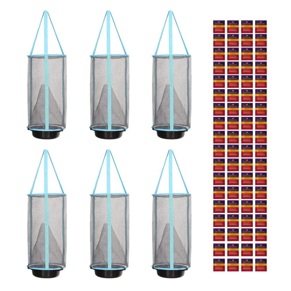 6-Lite Fly Cage Outdoor Fly Trap with 72 Fly Attractant Baits, Low Odor, Reusable, Durable Design - Hercitys