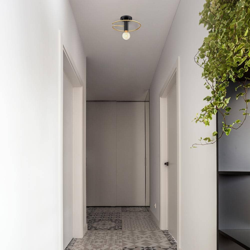 Stella 12 in. 1-Light Matte Black Modern Entryway Semi-Flush Mount with No Bulb Included - Hercitys