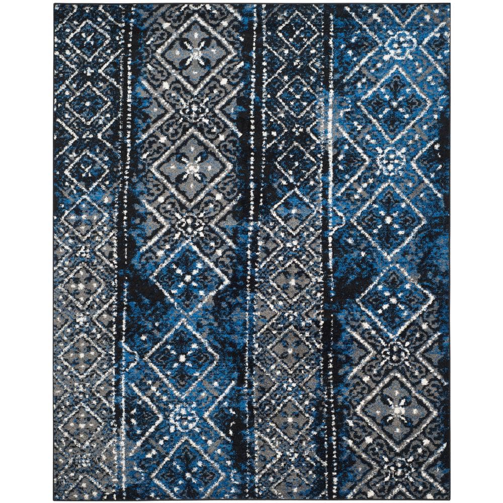 Adirondack Blue/Black 9 ft. x 12 ft. Border Area Rug - Hercitys