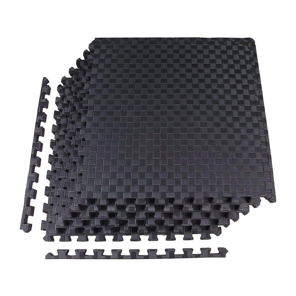 Black 24 in. W x 24 in. L x 1 in. T EVA Interlocking Foam Gym Flooring Mat (6 Tiles/Pack) (24 sq. ft.) - Hercitys