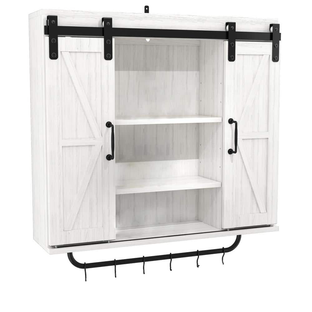 White and Black Rustic Wood Wall Storage Cabinet, 3-Tier Decorative Farmhouse Vintage Cabinet Kitchen, Bathroom - Hercitys