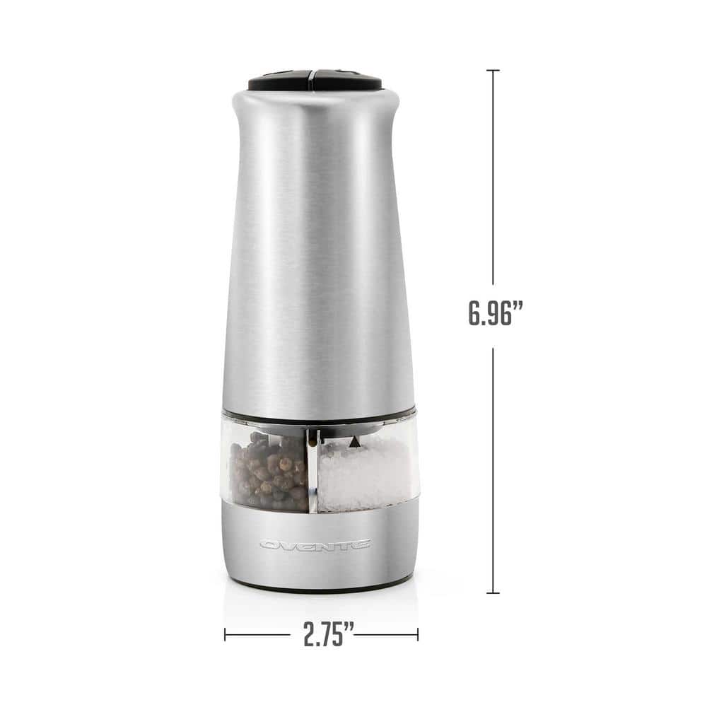 Stainless Steel Silver 2-in-1 Automatic Electric Salt and Pepper Grinder, Battery Operated, 6 AAA - Hercitys
