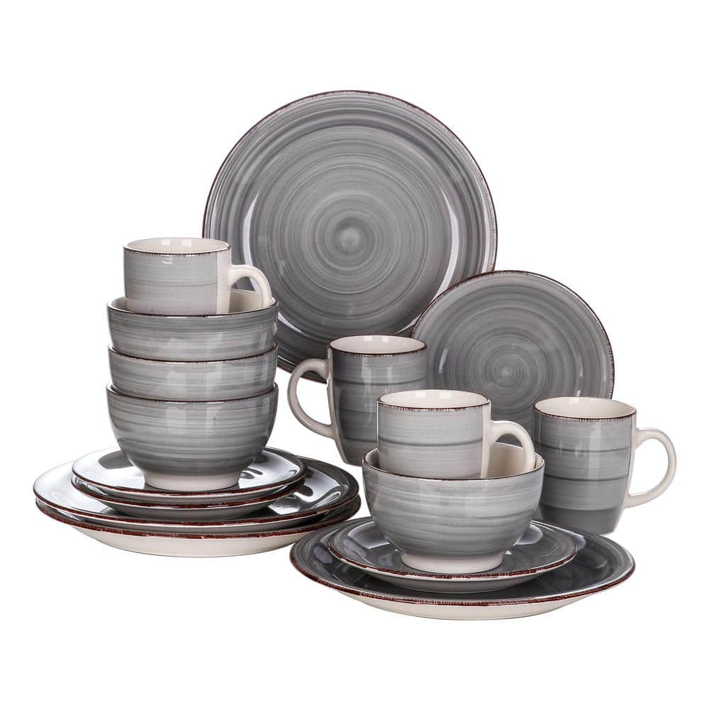 Series Bella 16-Pieces Dinnerware Set Porcelain Dinner Set Crockery in Vintage Look Gray (Service for 4) - Hercitys