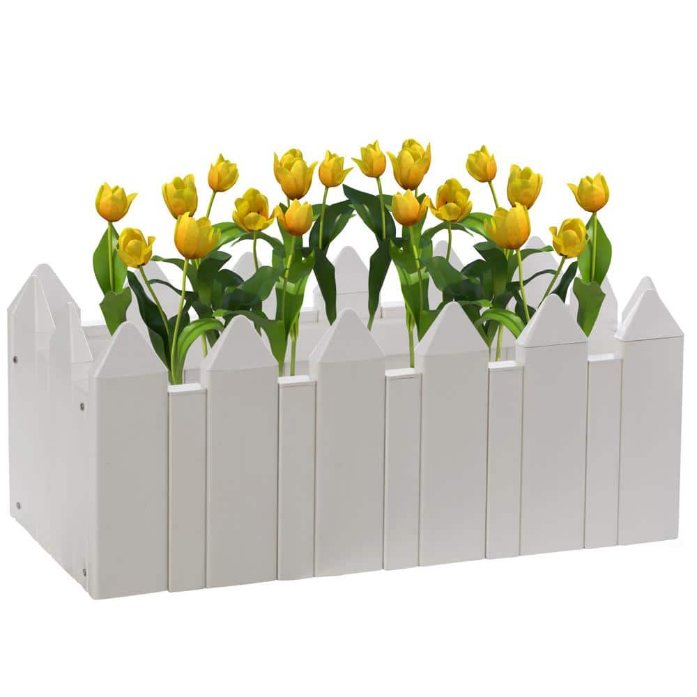 White Vinyl 10.5 in. x 25.5 in. Planter Box Garden Bed Flower Pot - Hercitys