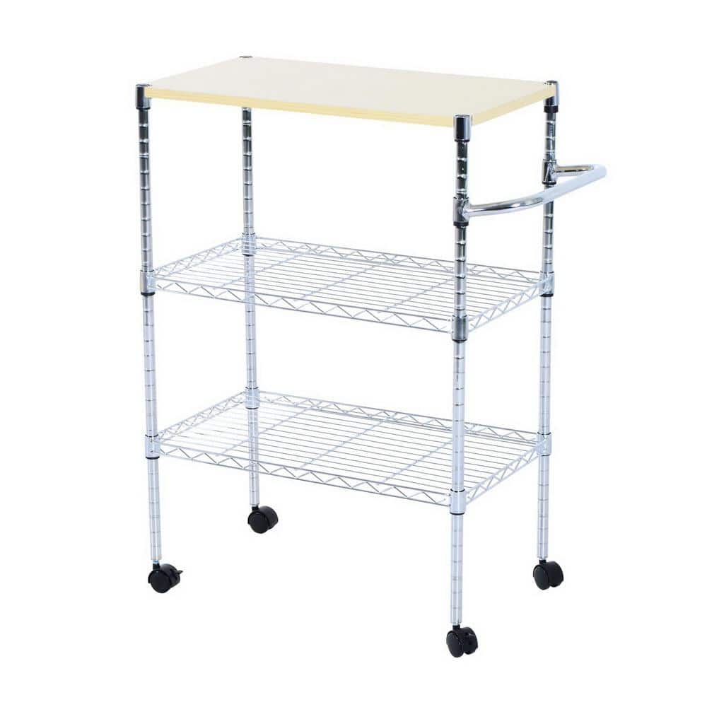 Kitchen Steel MDF Rolling Storage Cart 4-Wheeled Service Cart in Silver - Hercitys