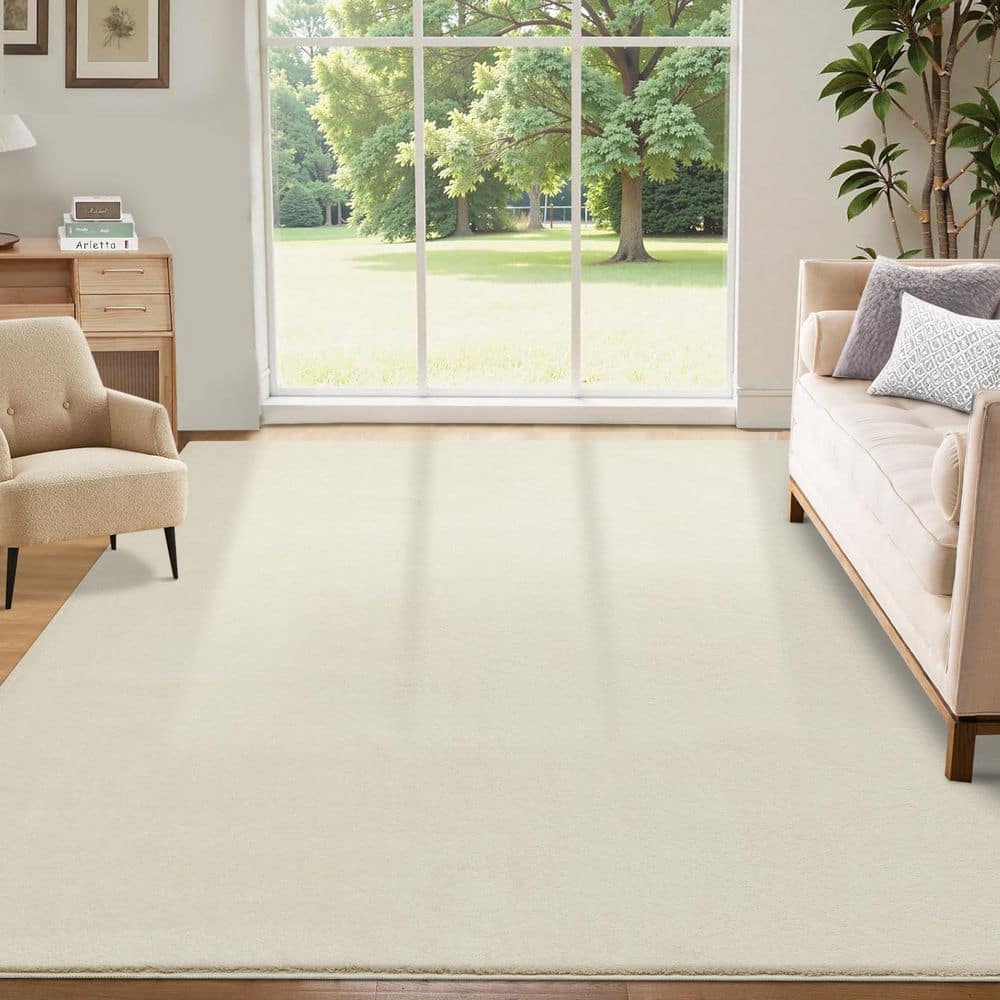 Beige 5 ft. x 7 ft. Solid Thick Shag Soft Washable Indoor Carpet for Living Room Hallway Bedroom Area Rug - Hercitys