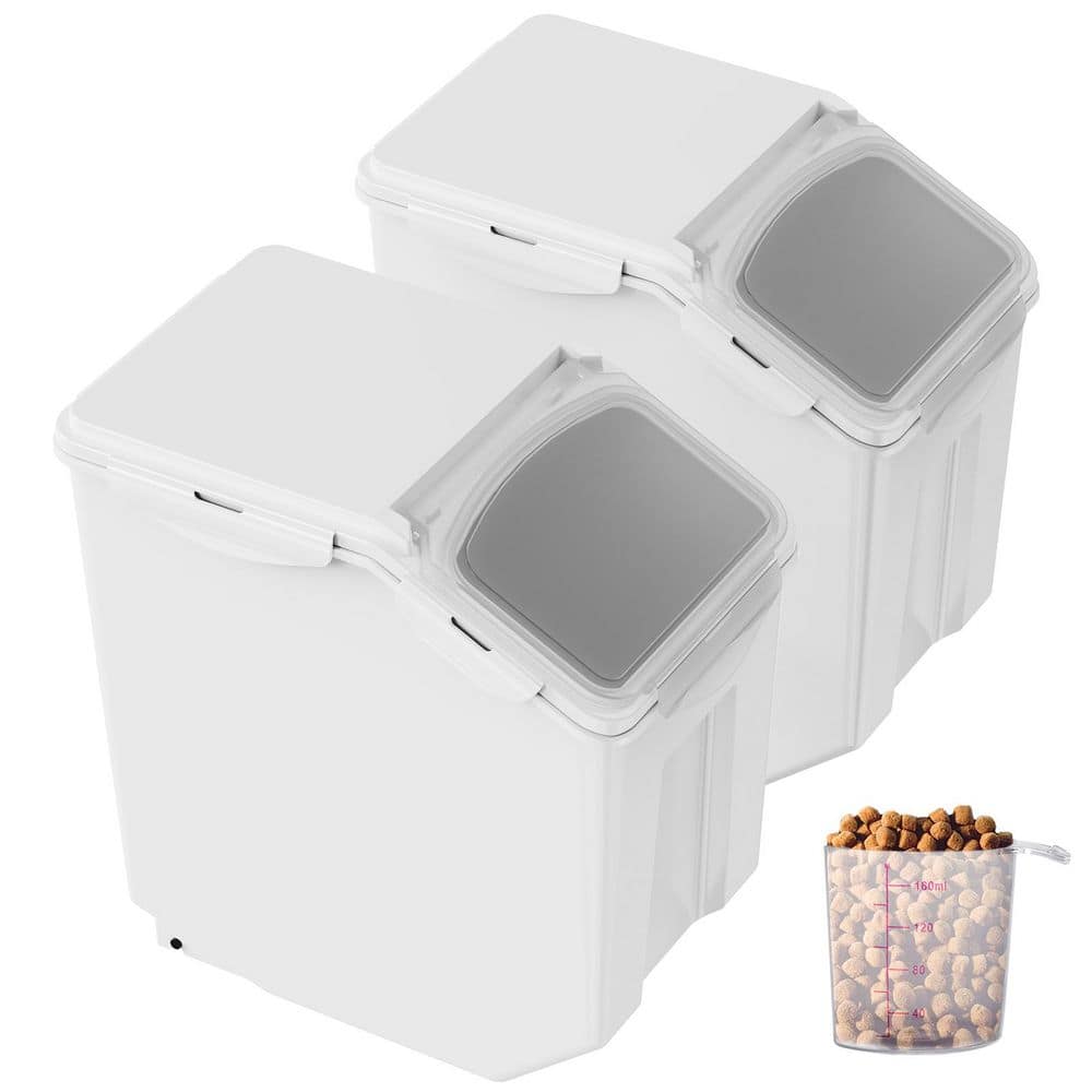 Ingredient Storage Bin, 2 x 15 L Dispenser Bin with 2 Measuring Cups, 2 Pcs/Set Dog Pet Food Storage Container - Hercitys