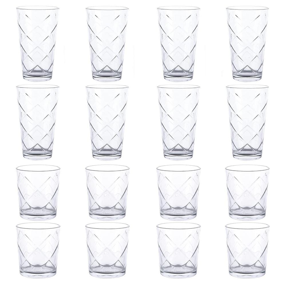 Lattice Glassware Drinkware Set (16-Piece) - Hercitys