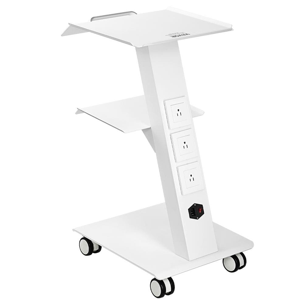 Utility Cart，Lab Trolley, Rolling Lab Cart with Built-in Socket, 3-Layer Tray Cart Kitchen Cart, Silver - Hercitys