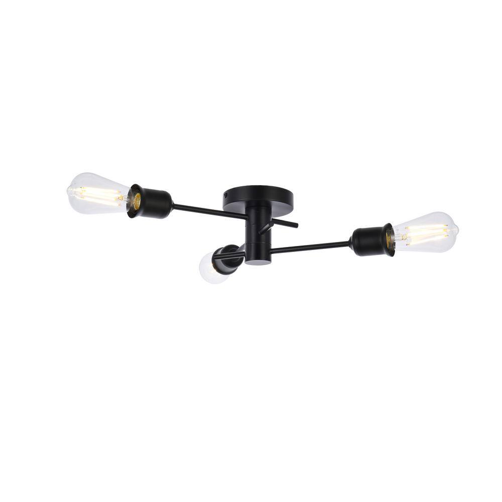 Timless Home 18 in. 3-Light Midcentury Modern Black Flush Mount with No Bulbs Included - Hercitys