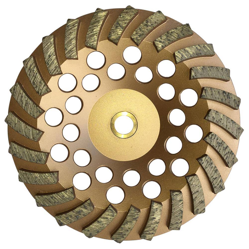 7 in. Concrete Grinding Cup Wheels, Diamond Rim, 24-Turbo Diamond Blade Segments, 7/8 in. 5/8 in. Non-Threaded Arbor - Hercitys