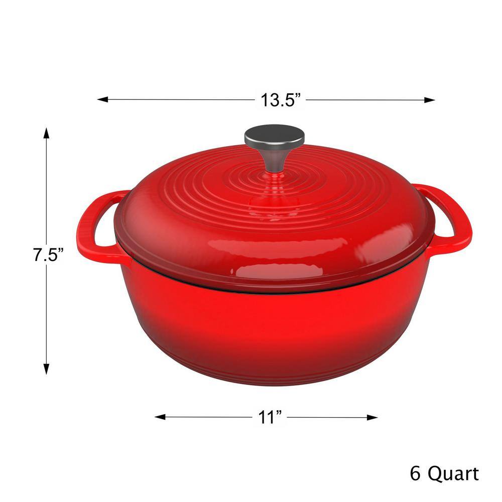 6 qt. Round Cast Iron Nonstick Casserole Dish in Red with Lid - Hercitys