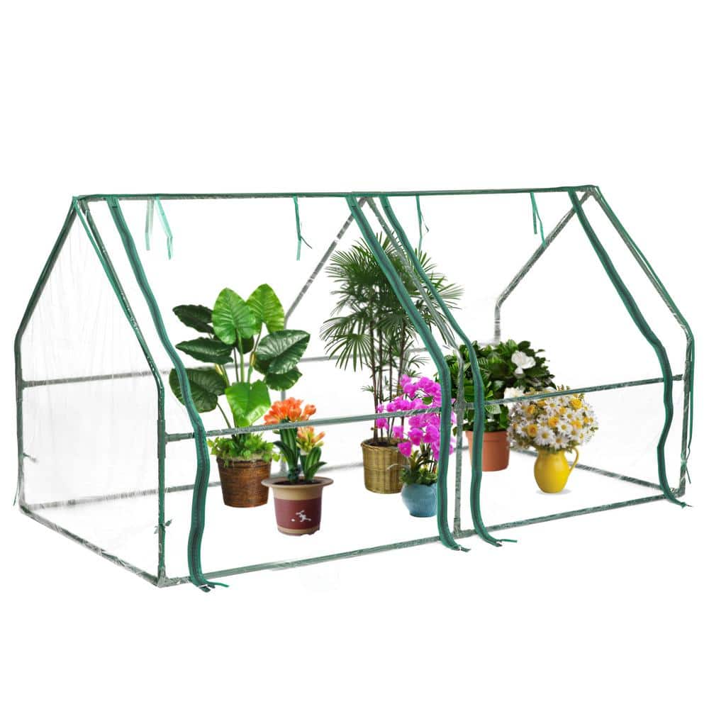 Green Outdoor Waterproof Portable Plant Greenhouse with 2 Clear Zippered Windows, Medium - Hercitys