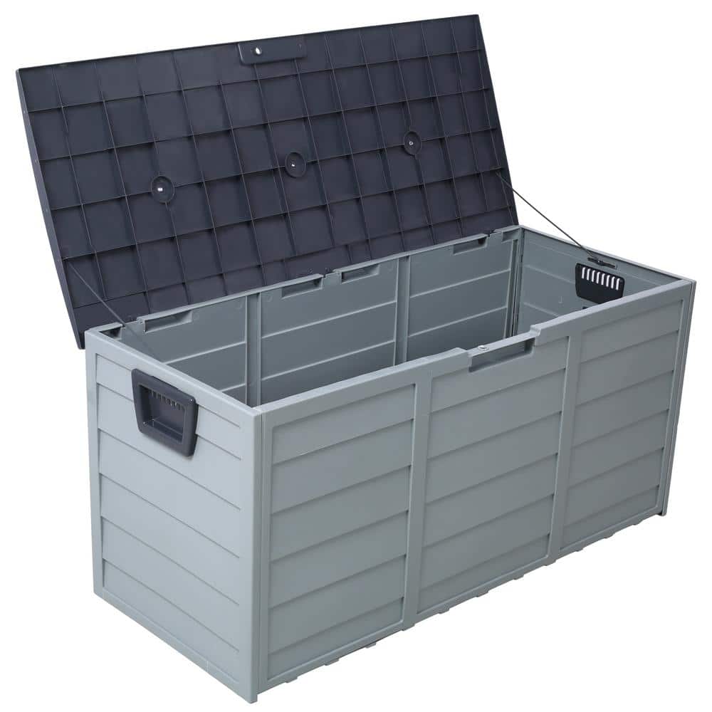 75 Gal. 44 in. Grey Resin Outdoor All Weather Deck Box Storage Shed, UV Resistant, for Cushions, Garden Tools, Pool Toys - Hercitys