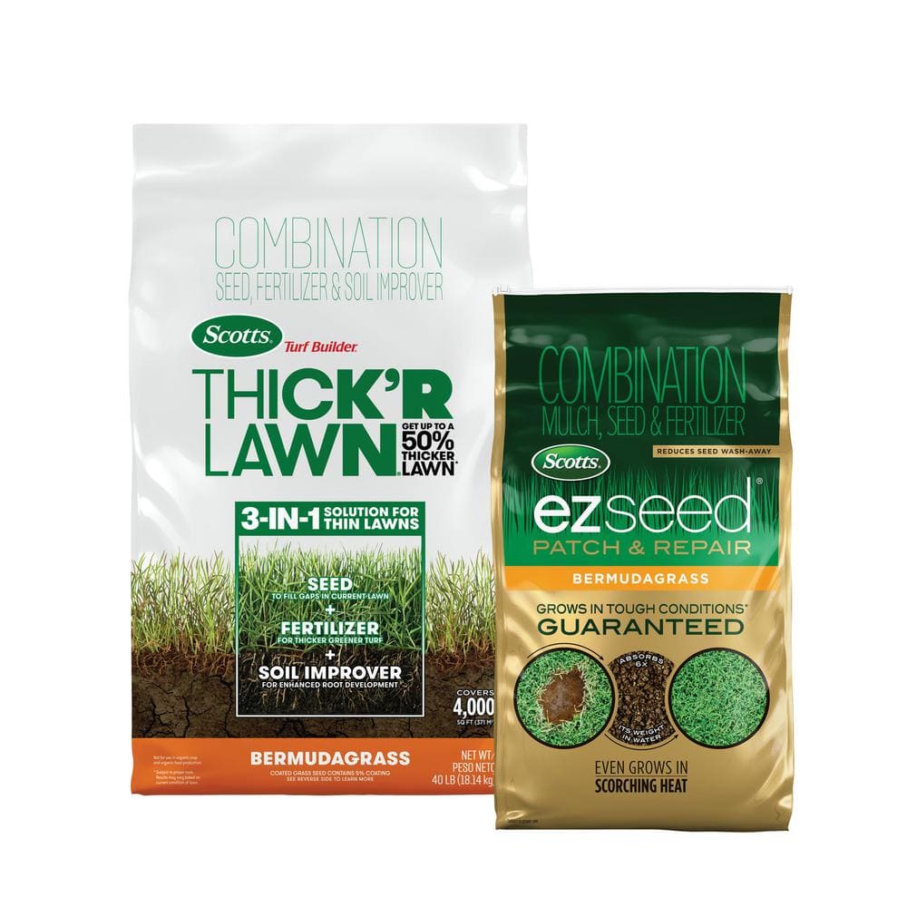 Turf Builder THICK’R LAWN and EZ Seed Patch & Repair for Bermudagrass Grass Seed, Fertilizer, and Soil Improver Bundle - Hercitys