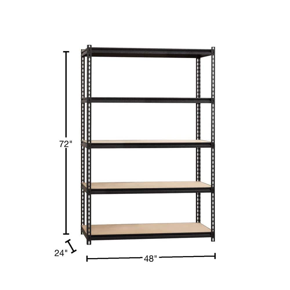 Riveted Garage Storage Shelving Unit, 5-Shelf Steel Black Unit 48 in. W x 72 in. H x 24 in. D - Hercitys