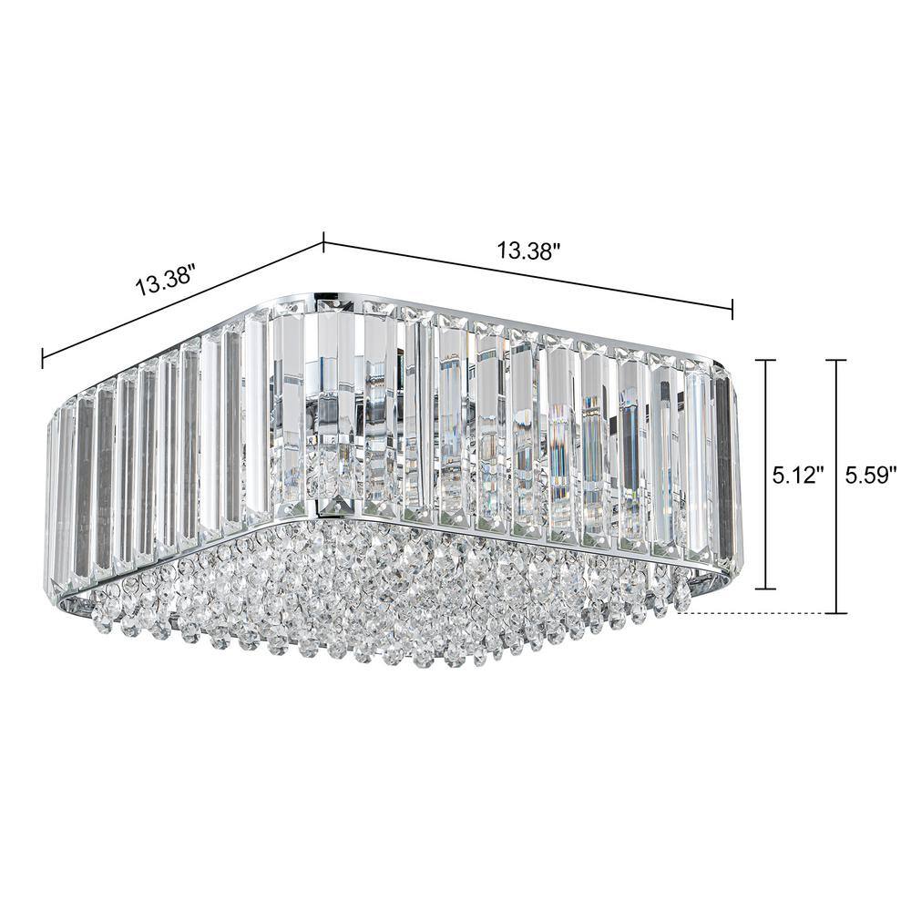 Orillia 13.38 in. 4-Light Chrome Contemporary Square Flush Mount Ceiling Light with Crystal Shade - Hercitys