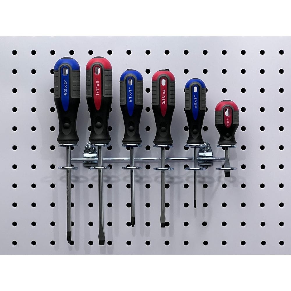 9 in. W Stainless Steel Multi-Ring Tool Holder for 1/8 in. and 1/4 in. Pegboard (1-Pack) - Hercitys