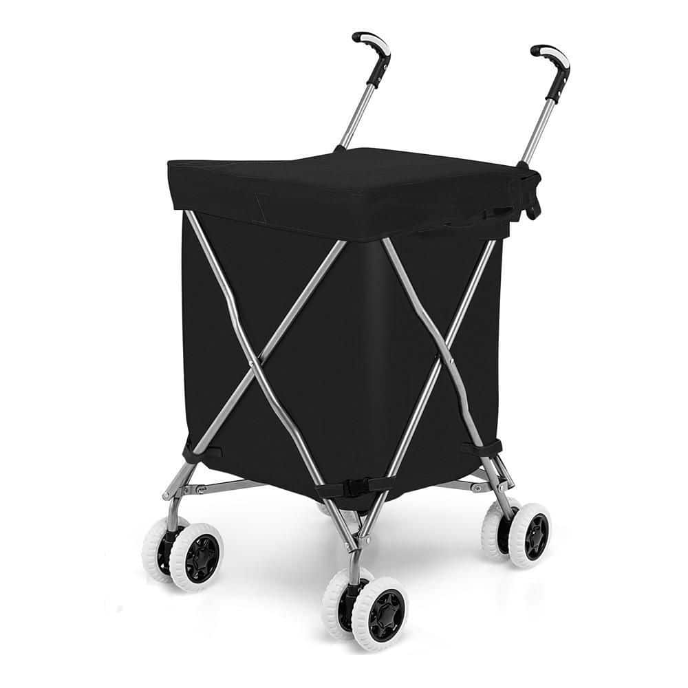 Folding Shopping Cart Utility w/Water-Resistant Removable Canvas Bag Black - Hercitys