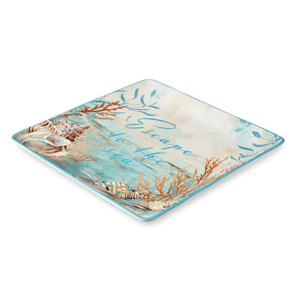 Escape to the Sea 12.5 in. Multi-Colored Ceramic Platter - Hercitys