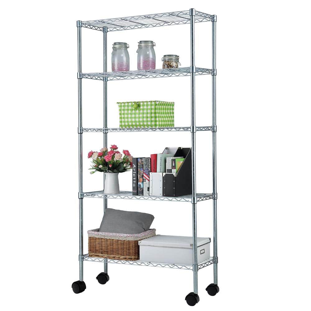 Silver 5-Tier Heavy Duty Metal Freestanding Garage Storage Shelving Unit (13.78 in. W x 65 in. H x 35.43 in. D) - Hercitys