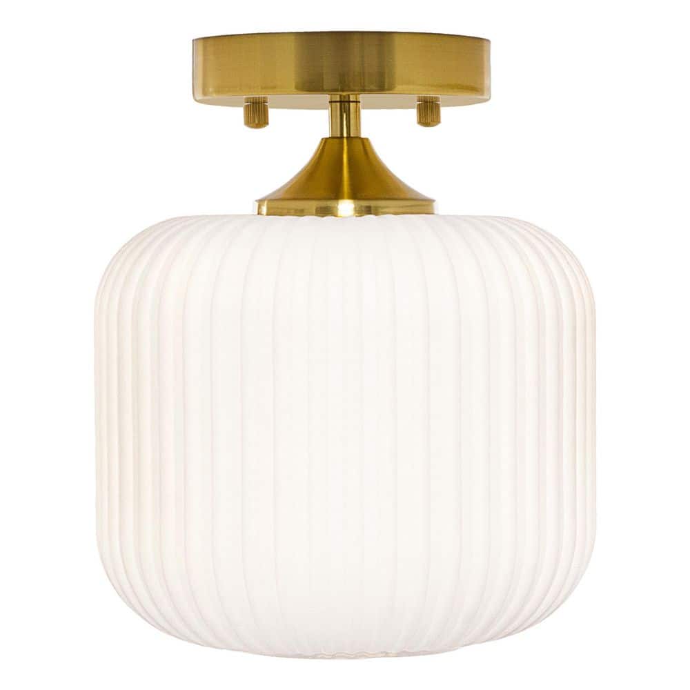 Vanna 8 in. Gold-Tone Metal Semi-Flush Mount with Frosted White Globe Shade - Hercitys