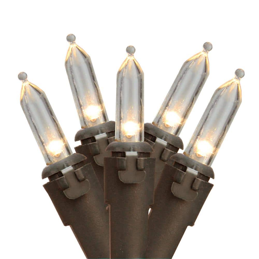 Set of 50 Warm White LED Mini Christmas Lights with Brown Wire - Hercitys