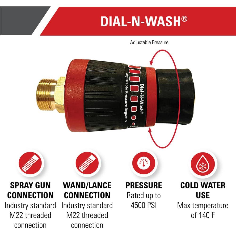 Dial-N-Wash Adjustable Pressure Regulator with M22 Connections for Cold Water 4500 PSI Pressure Washers - Hercitys