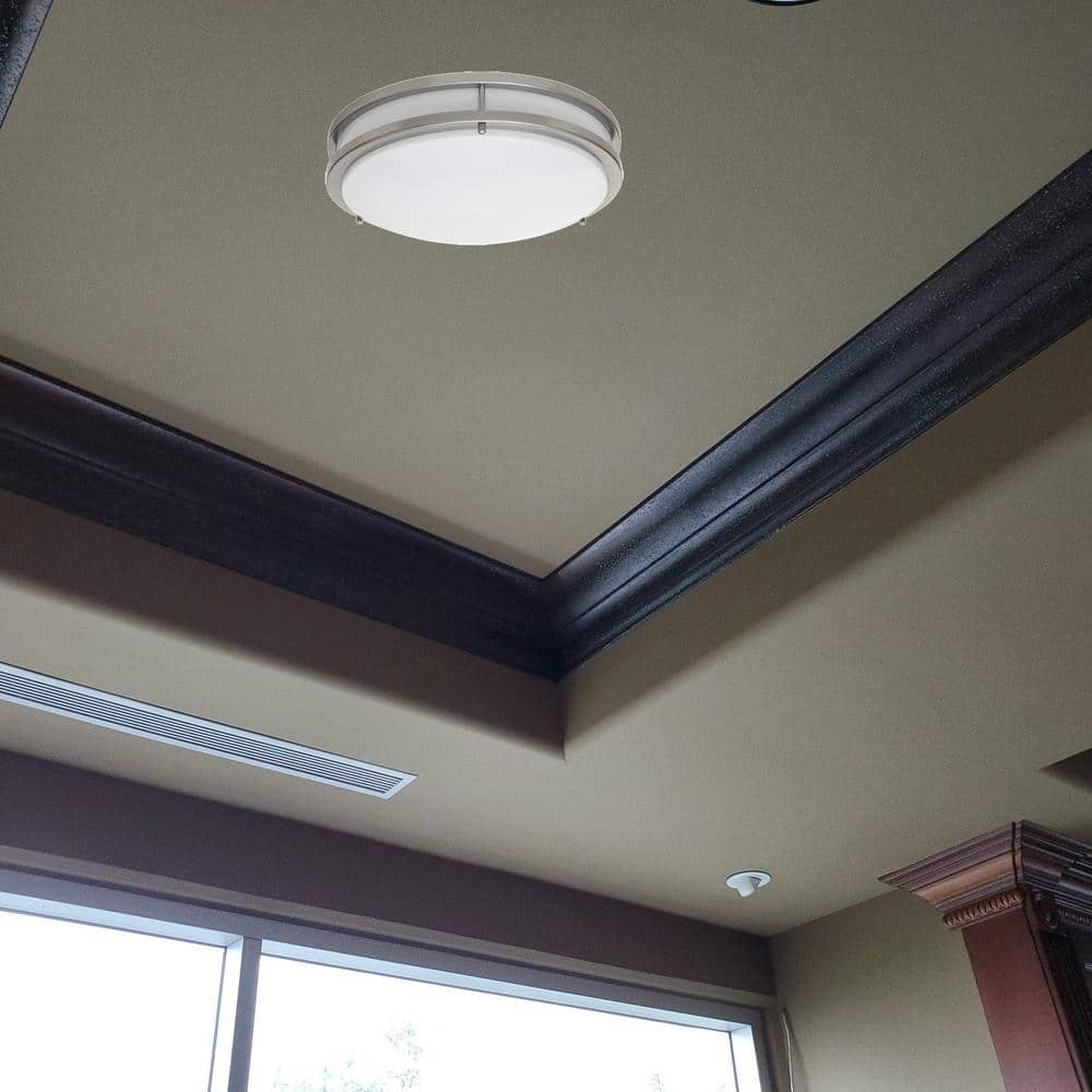 JR 14 in. 1-Light Nickel LED Flush Mount Light 3000K - Hercitys