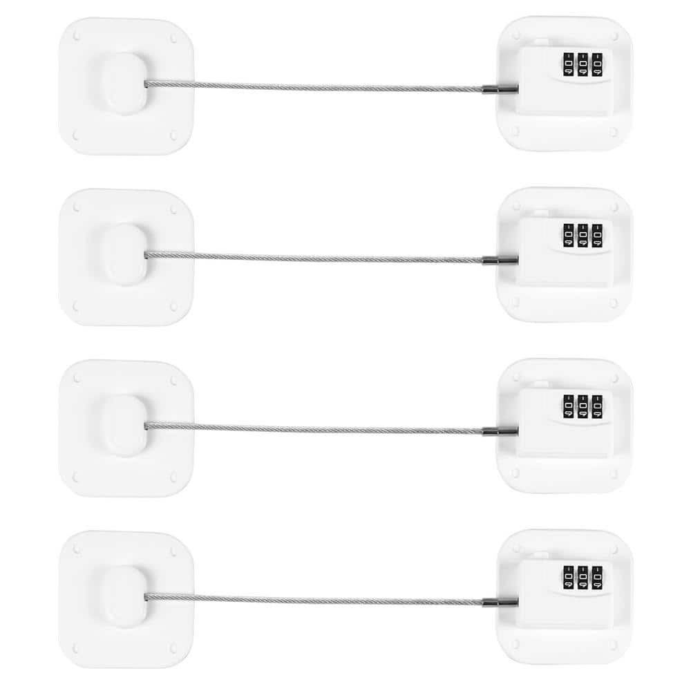 White Refrigerator Lock, Heavy Duty Fridge Lock, Safety Lock, Combination Lock for Cabinets and Drawers (4-Pack) - Hercitys
