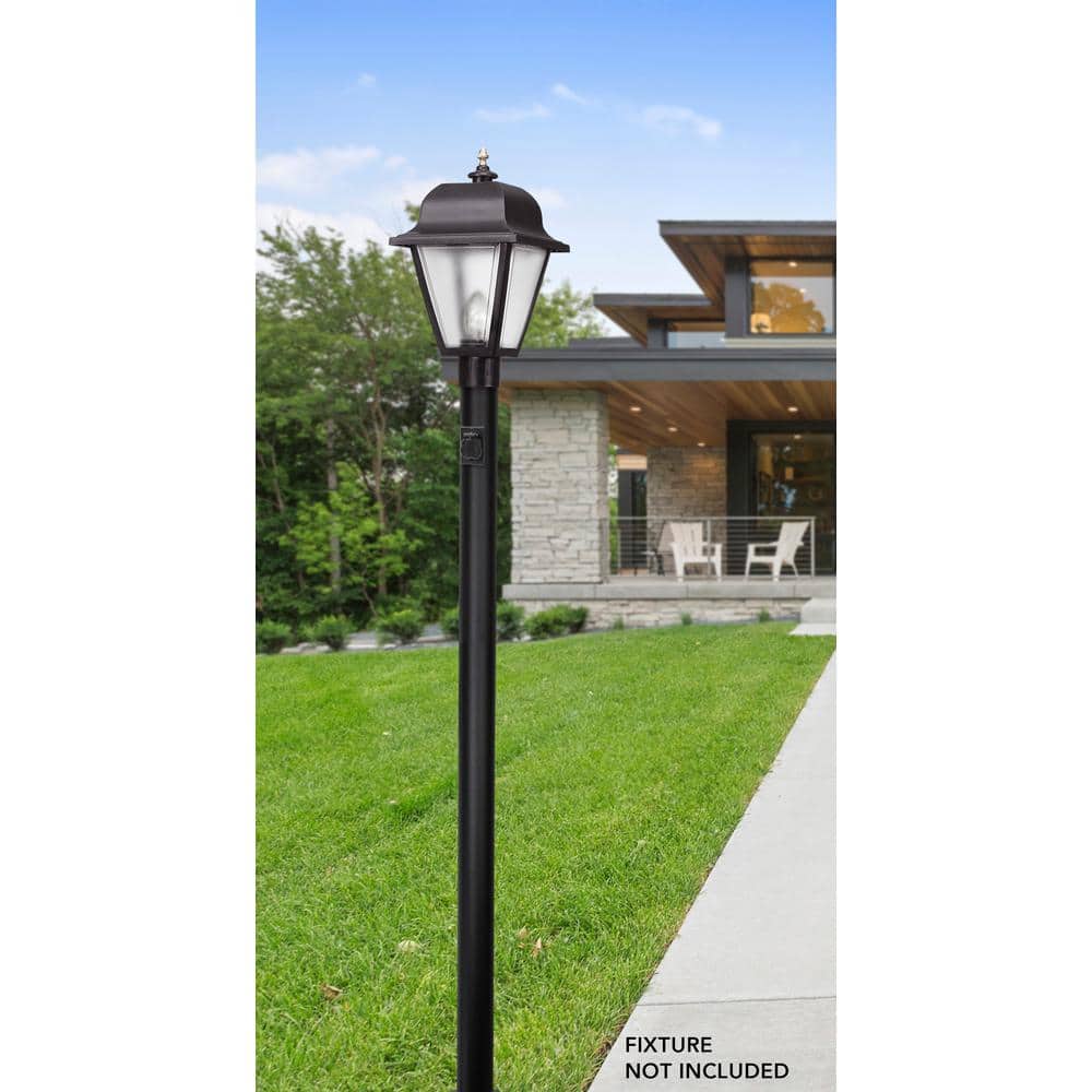 8 ft. Black Outdoor Direct Burial Lamp Post with Convenience Outlet and Dusk to Dawn Photo Sensor fits 3 in. Post Top - Hercitys